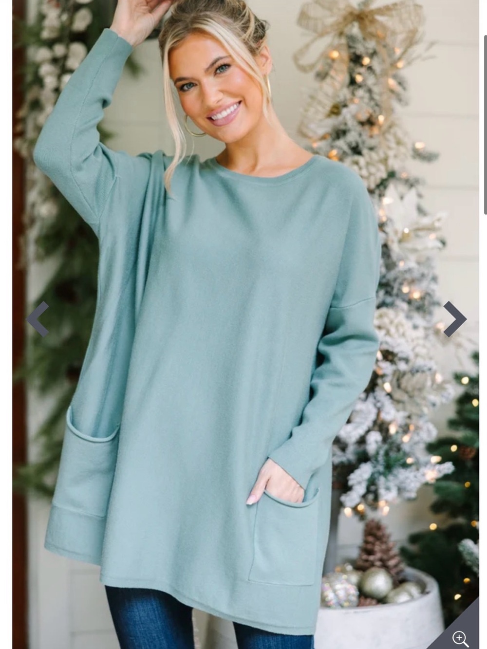 Light Sage Crewneck Pocket Sweater - oversized Women’s tunic